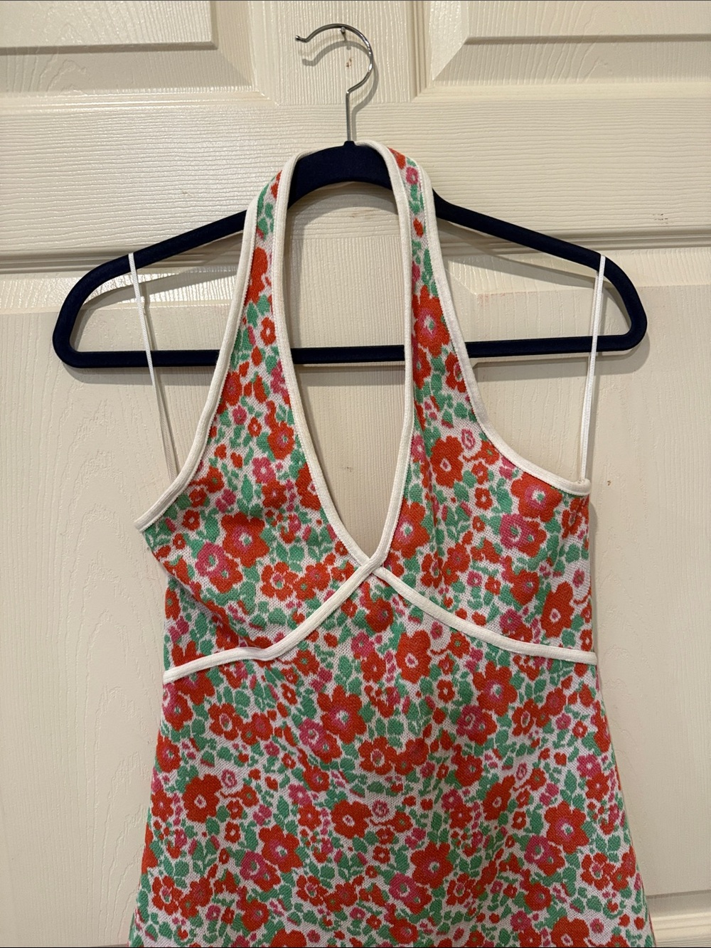 Zara floral knit halter mini dress, large - Picture 3 of 9